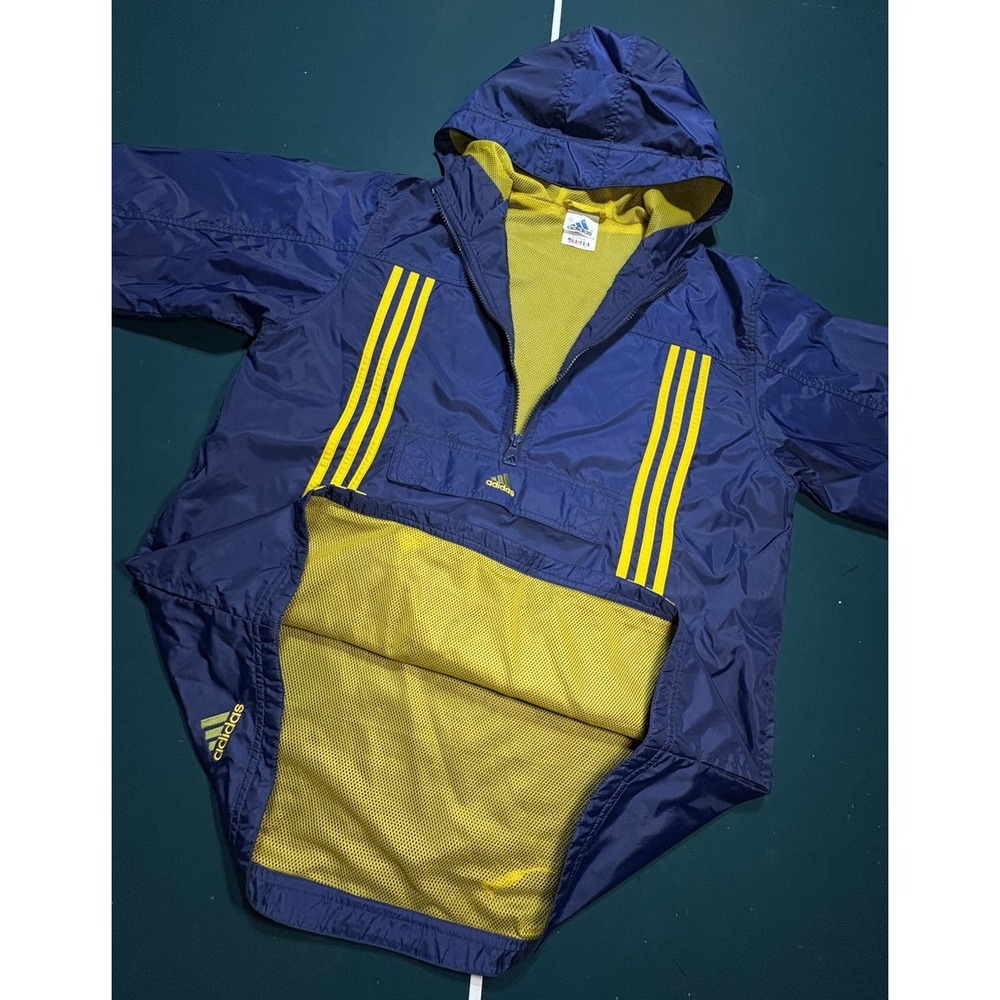 Vintage 90s Adidas 3 Stripe‎ Windbreaker Jacket Men's Large Blue Hooded Anorak - Picture 8 of 12